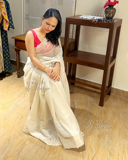 Pastel Ash Pure Organza Saree