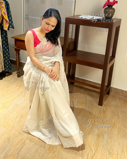 Pastel Ash Pure Organza Saree