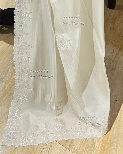 Pastel Ash Pure Organza Saree