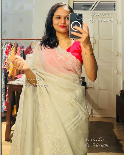 Pastel Ash Pure Organza Saree