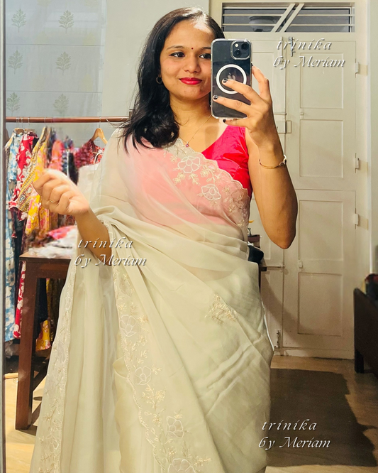 Pastel Ash Pure Organza Saree