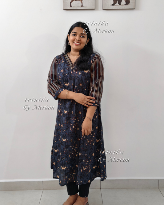 Blue with Strips A-Line Kurta