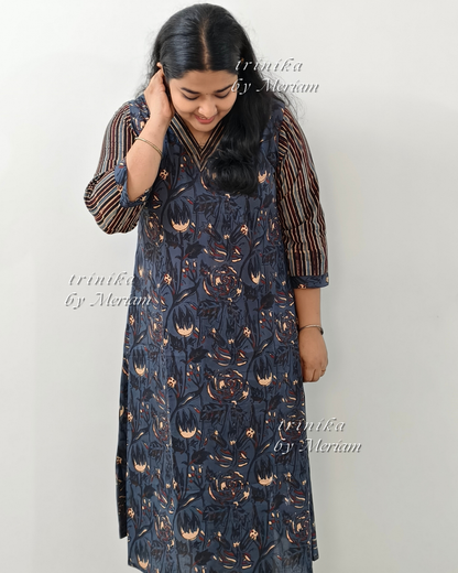 Blue with Strips A-Line Kurta