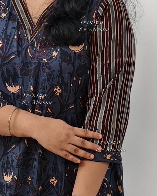 Blue with Strips A-Line Kurta