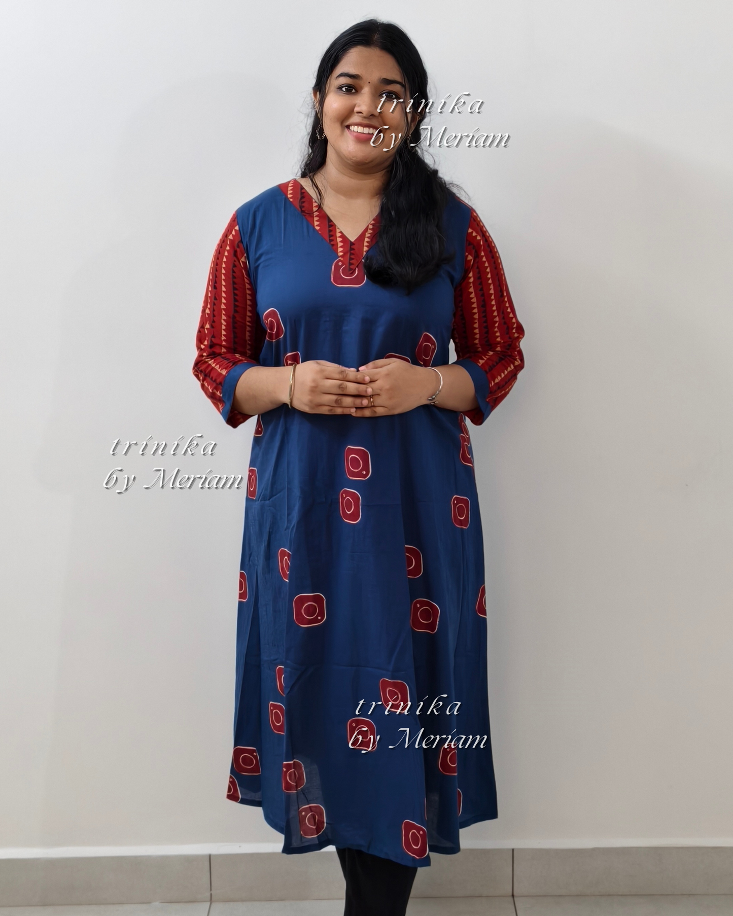 Blue With Red A-Line Kurta