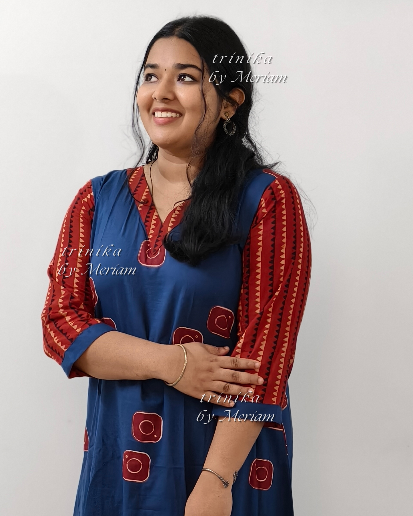 Blue With Red A-Line Kurta