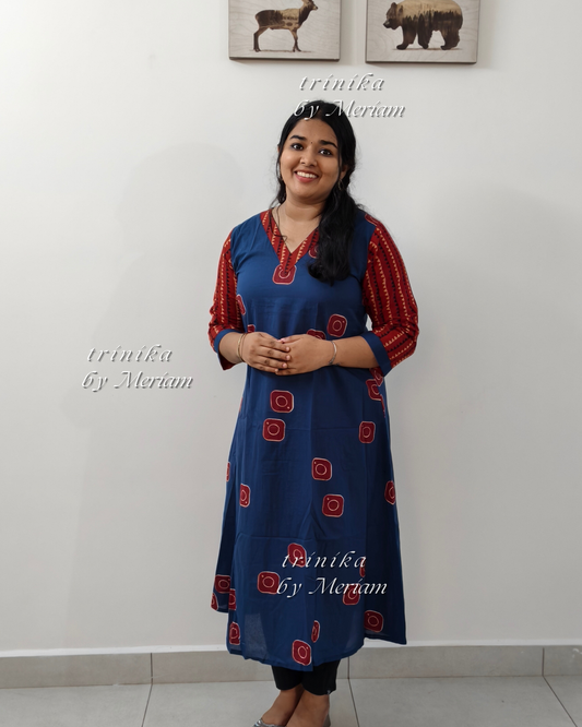 Blue With Red A-Line Kurta