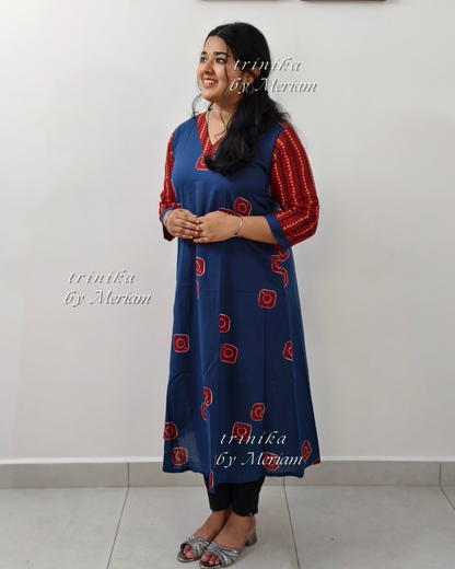 Blue With Red A-Line Kurta