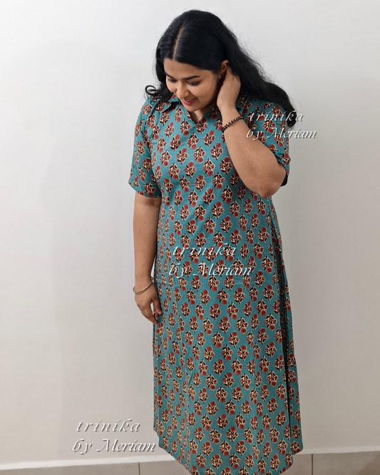Sea Blue Collared A-Line Kurta