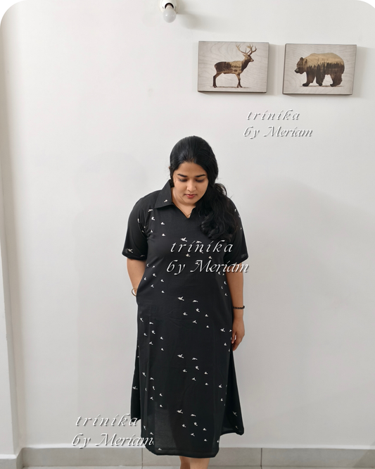 Black Collared A-Line Kurta