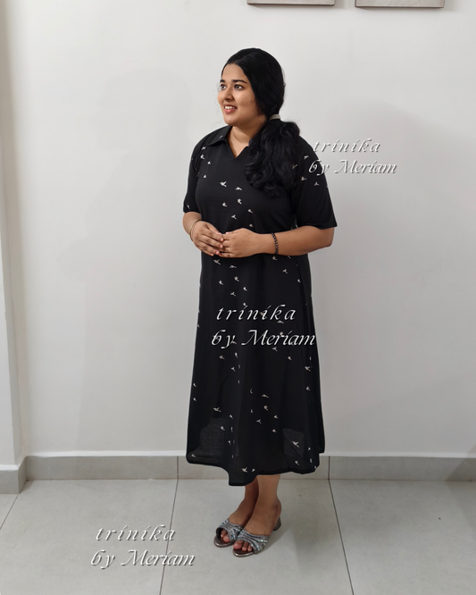 Black Collared A-Line Kurta