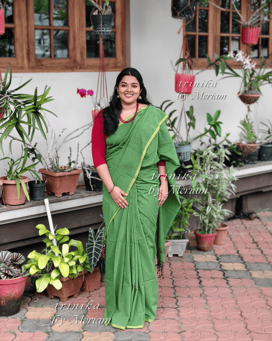 Mint Green Plain Jamdani Saree