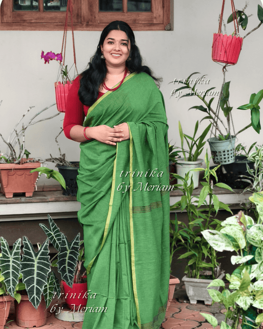 Mint Green Plain Jamdani Saree
