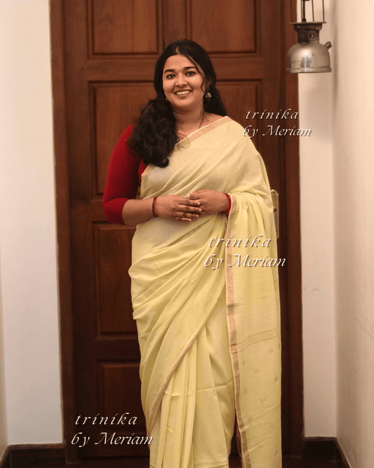 Light Lemon Yellow Linen Silk Saree