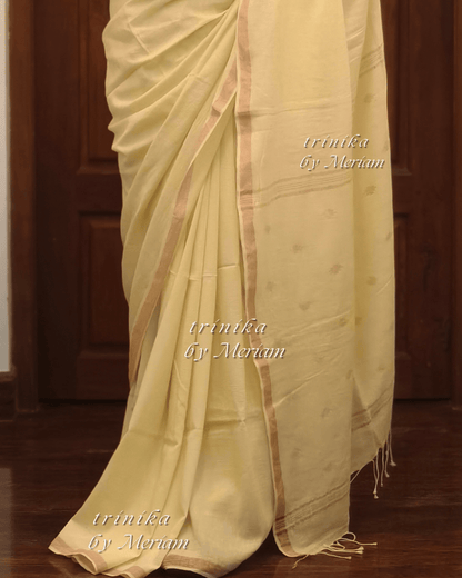 Light Lemon Yellow Linen Silk Saree