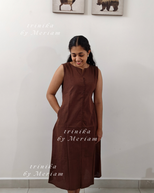 Brown  A-Line  Sleeveless Kurta