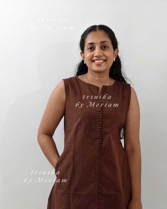 Brown  A-Line  Sleeveless Kurta