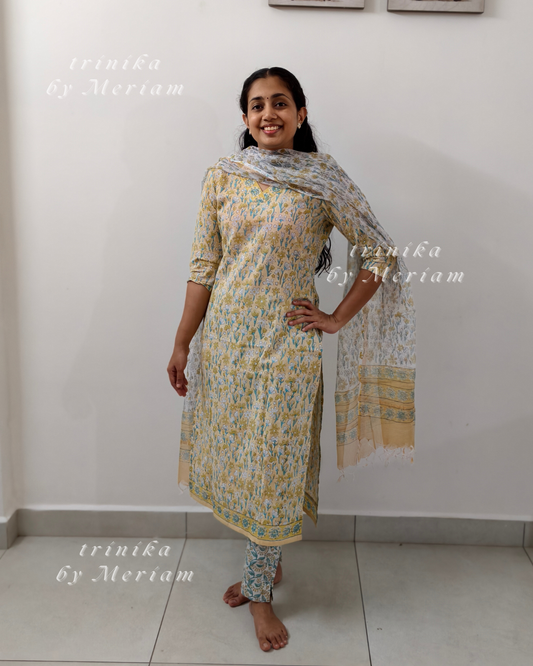 Yellow Cotton Ready-made Salwar Suit