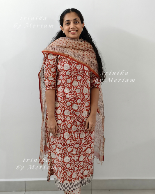 Red Cotton Ready-made Salwar Suit