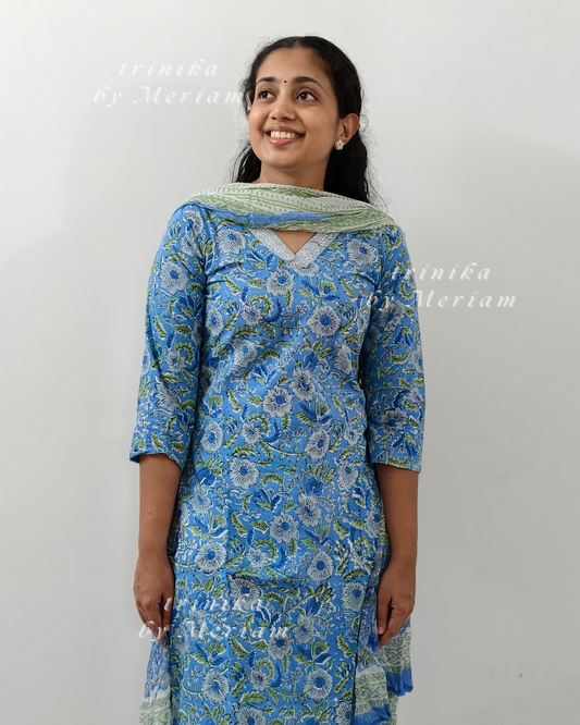 Sky Blue Cotton Ready-made Salwar Suit