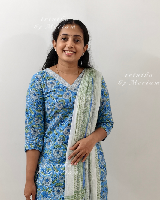 Sky Blue Cotton Ready-made Salwar Suit