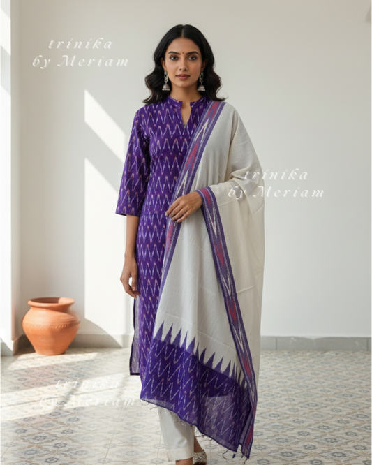 Indigo Violet Ikat Ready-made Salwar Suit