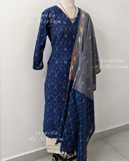 Blue Ikat Ready-made Salwar Suit