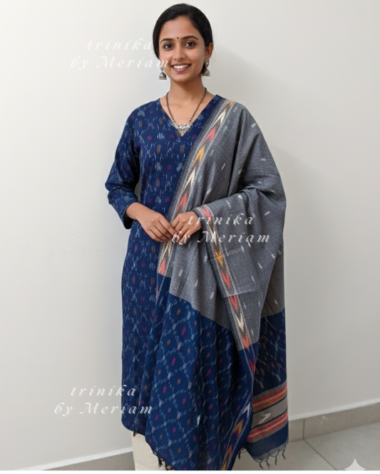 Blue Ikat Ready-made Salwar Suit
