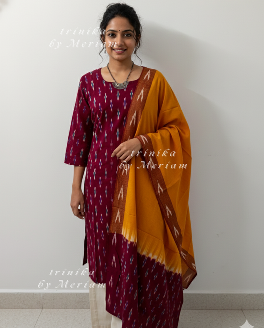 Maroon Ikat Ready-made Salwar Suit