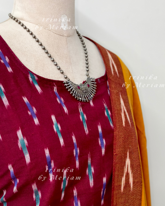 Maroon Ikat Ready-made Salwar Suit