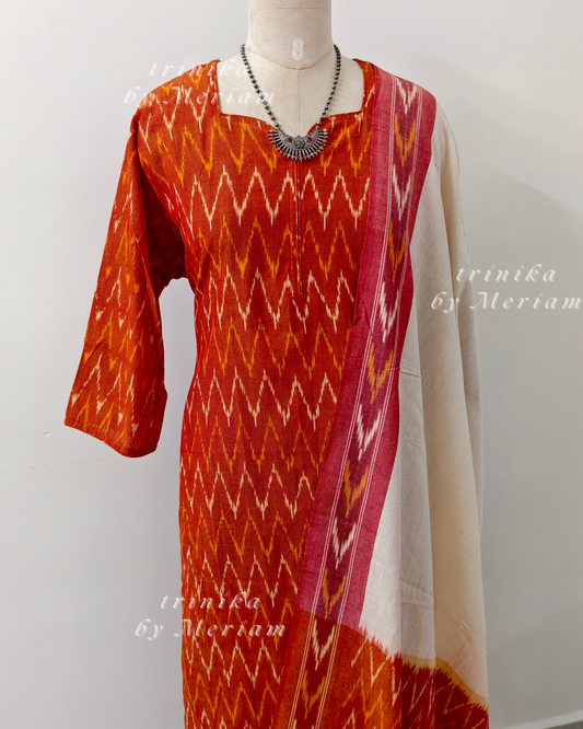 Orange Ikat Ready-made Salwar Suit