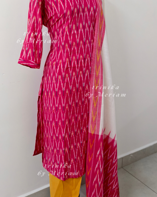 Pink Ikat Ready-made Salwar Suit