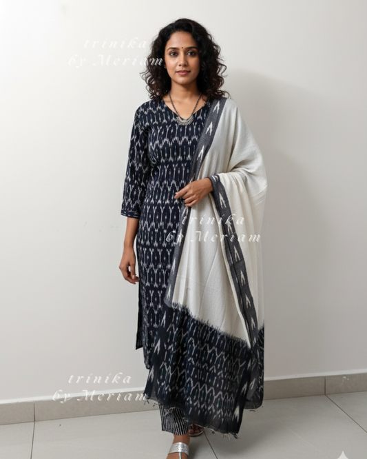 Black Ikat Ready-made Salwar Suit