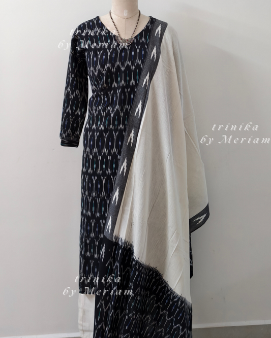 Black Ikat Ready-made Salwar Suit