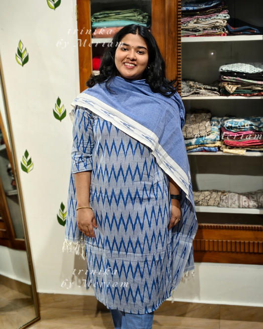 Blue Ikat Ready-made Salwar Suit