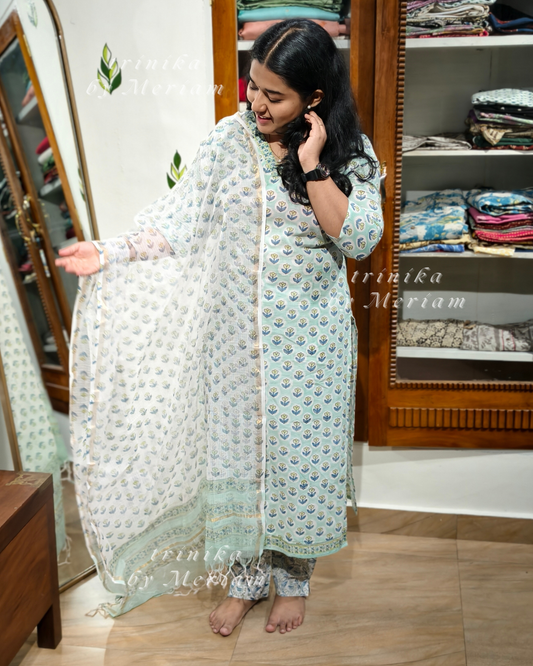 Cyan Cotton Ready-made Salwar Suit