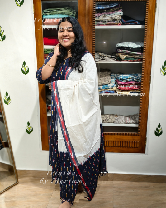 Navy Blue Ikat Ready-made Salwar Suit