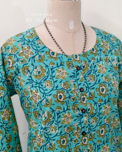 Sea Blue Round-Neck Slitted Kurta