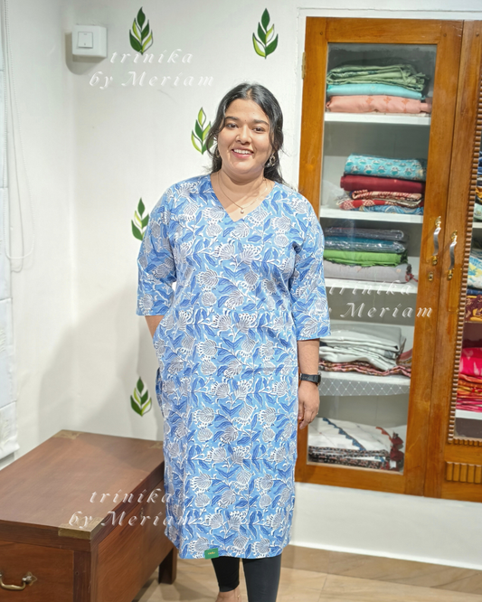 Sky Blue V-Neck Slitted Kurta