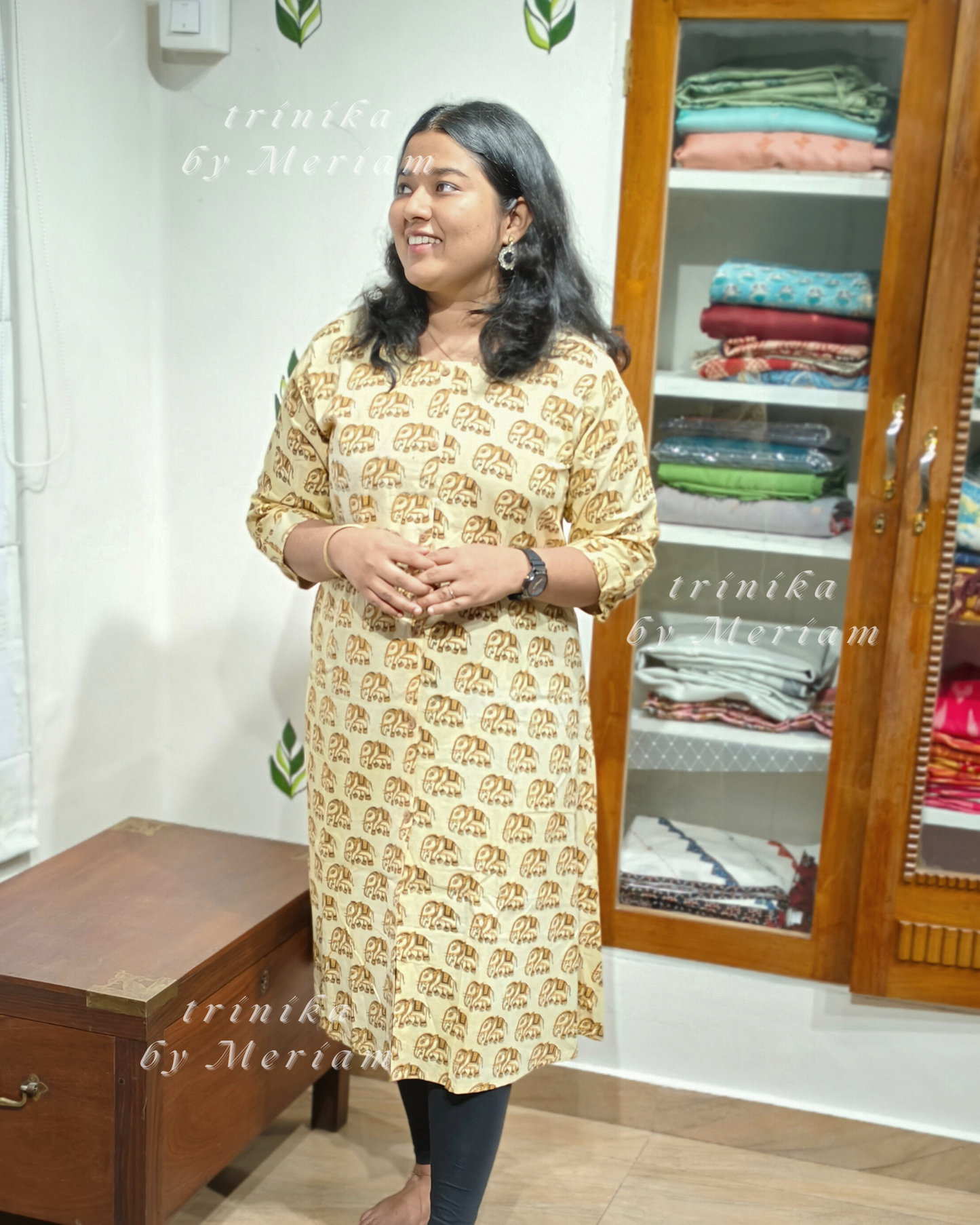 Beige and  Mustard A-Line Kurta