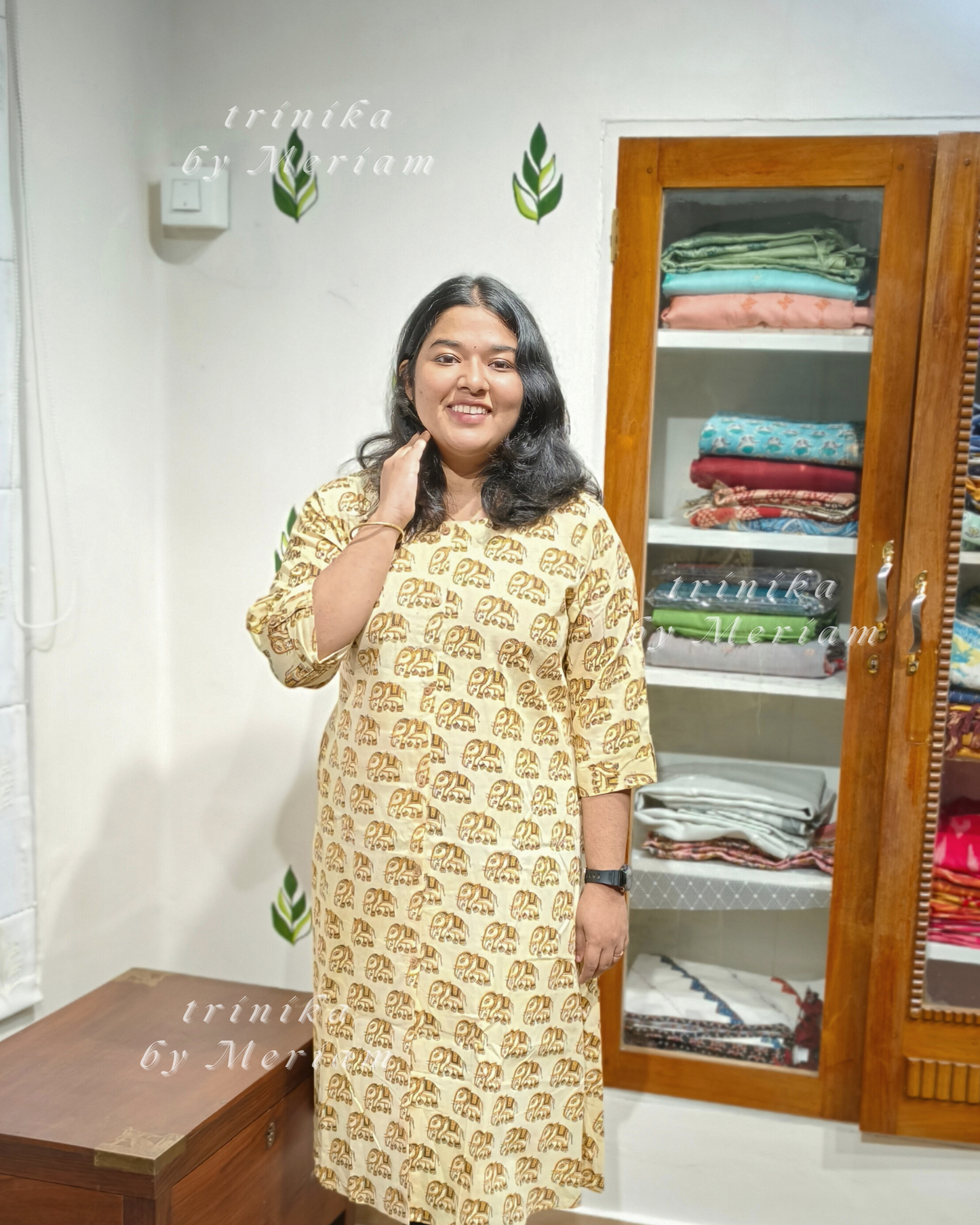 Beige and  Mustard A-Line Kurta