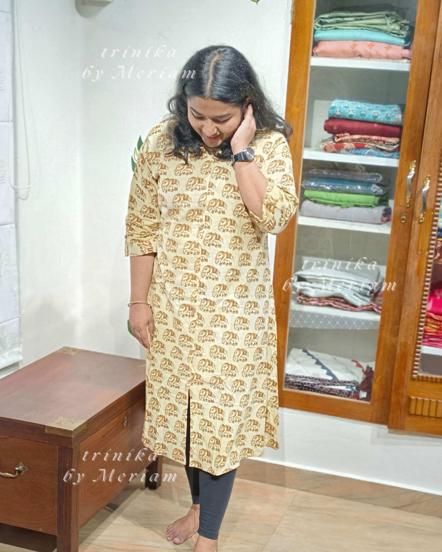 Beige and  Mustard A-Line Kurta