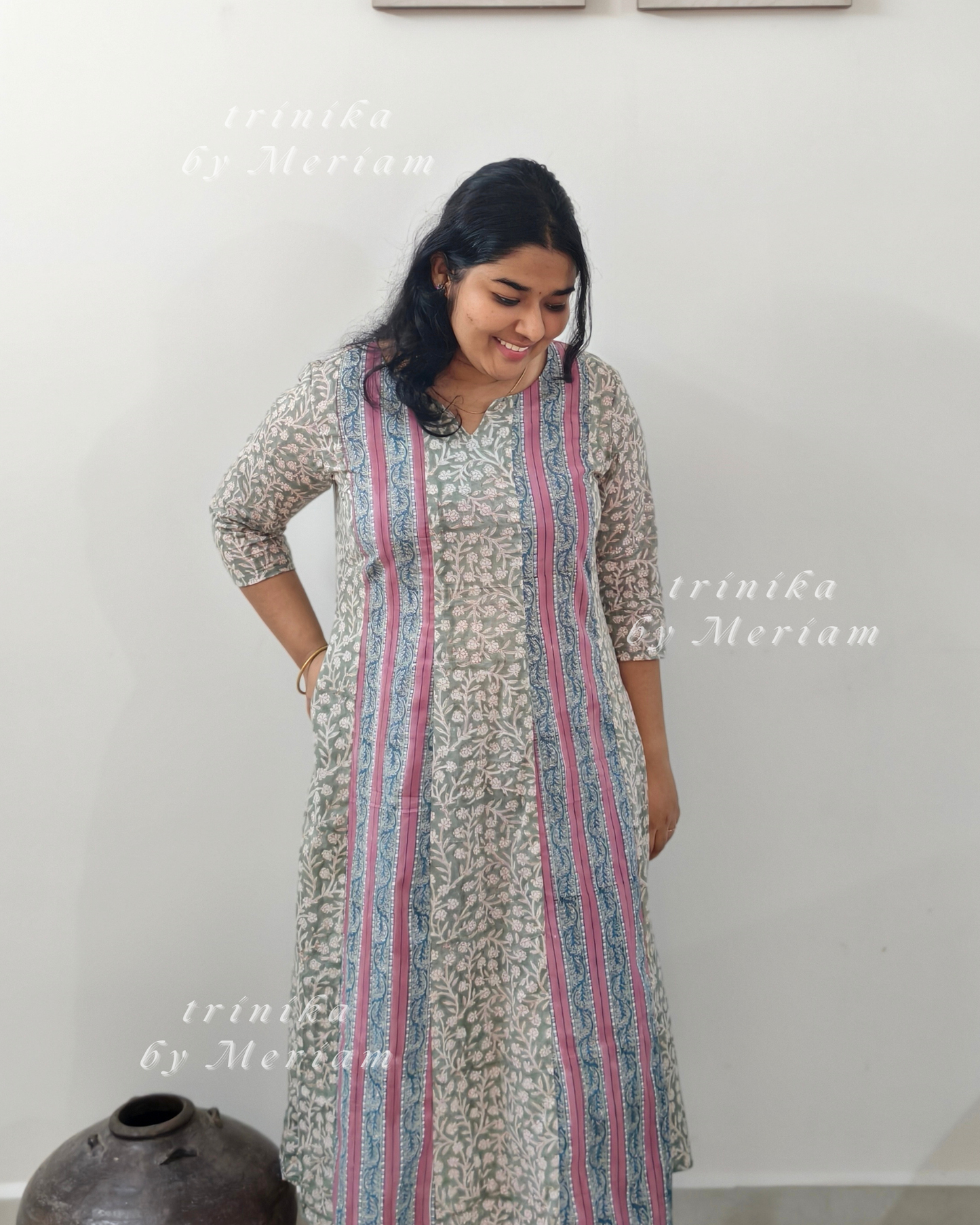 Grey Green Panel-cut Kurta