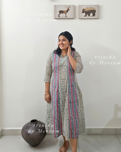 Grey Green Panel-cut Kurta