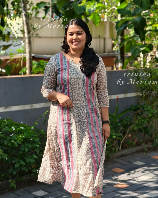 Grey Green Panel-cut Kurta