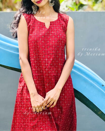 Maroon A-Line  Sleeveless Kurta