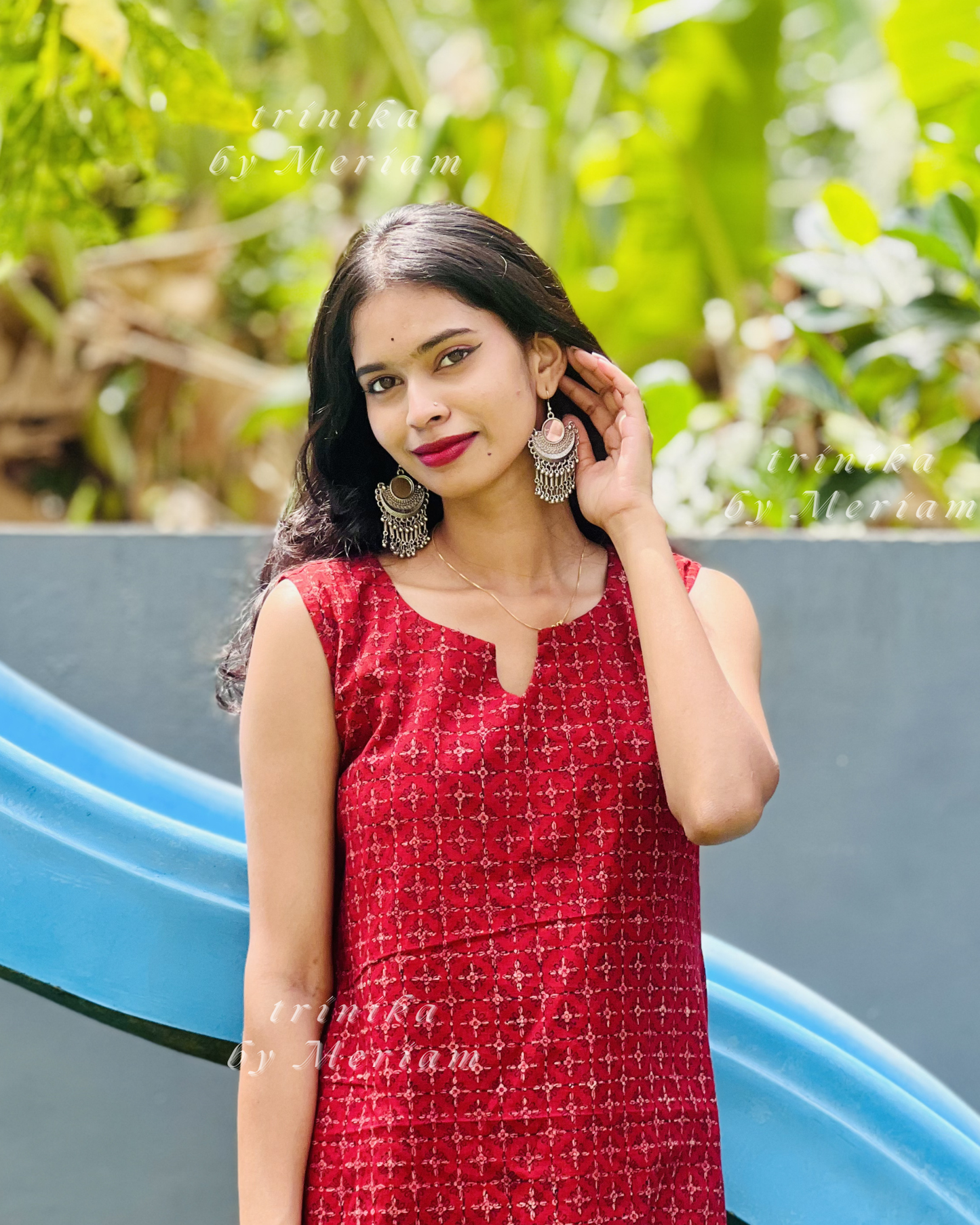 Maroon A-Line  Sleeveless Kurta