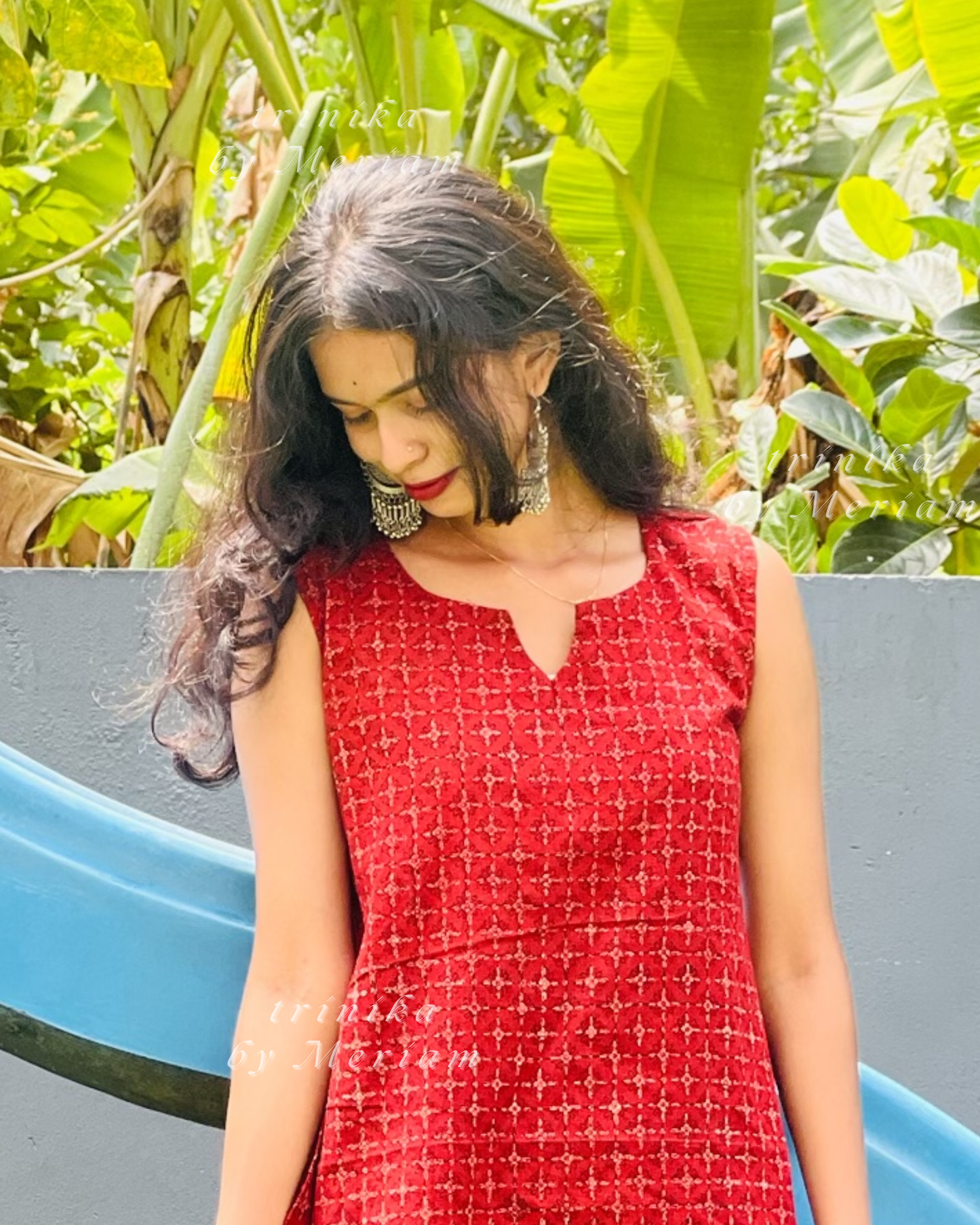 Maroon A-Line  Sleeveless Kurta