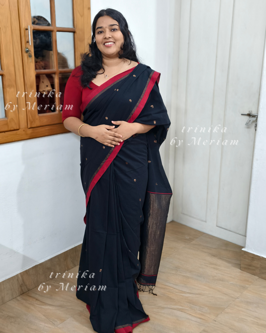 Black Jamdani Saree with Zari Buttas