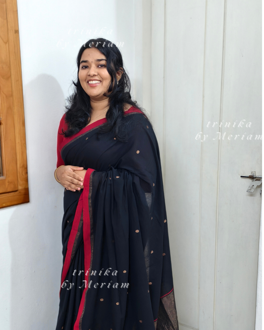 Black Jamdani Saree with Zari Buttas